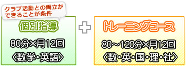 個別指導+トレーニングコース(クラブとの両立が可能)